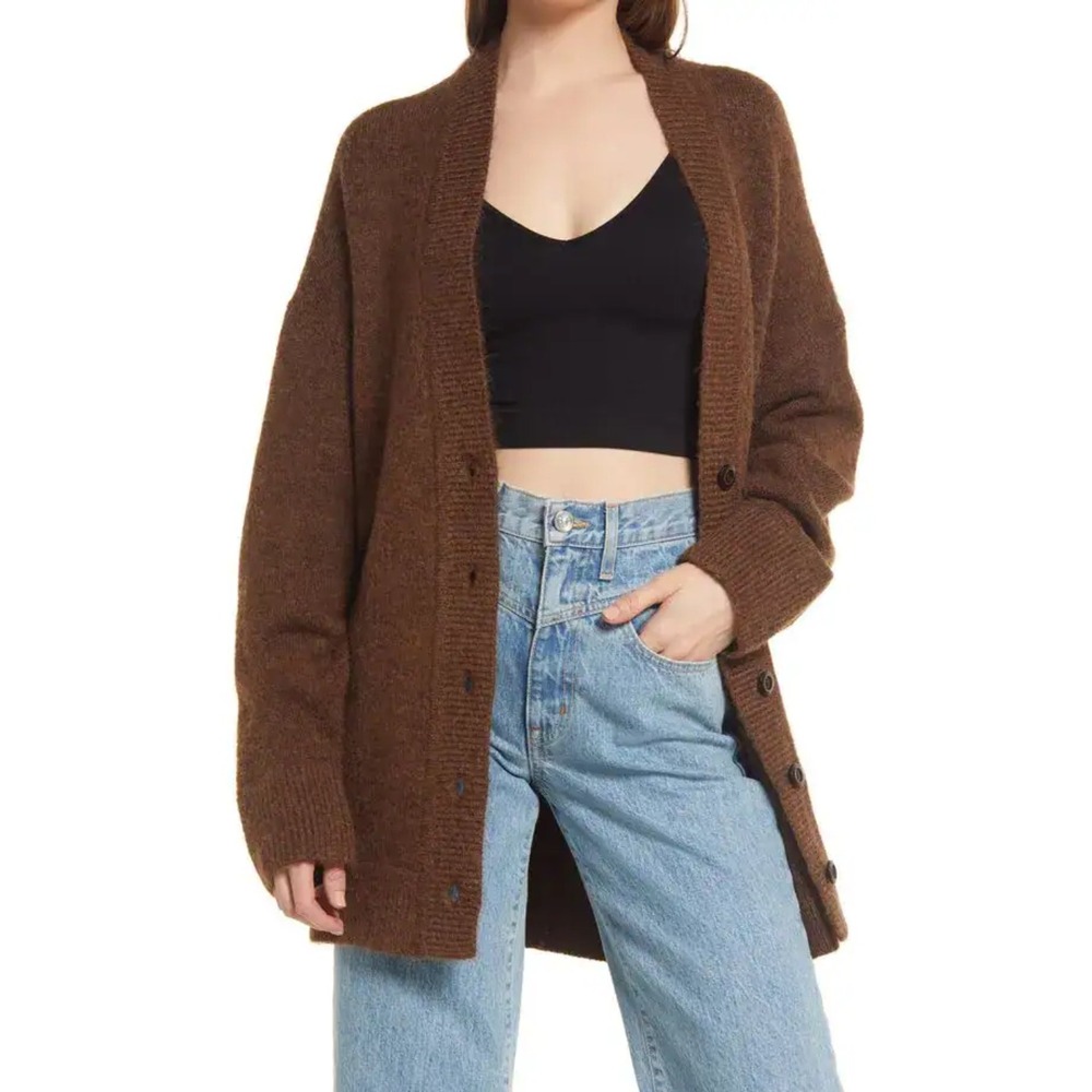 ASTR the Label Cardigan Sweater Womens XS Coffee Brown Alpine Oversized V-Neck